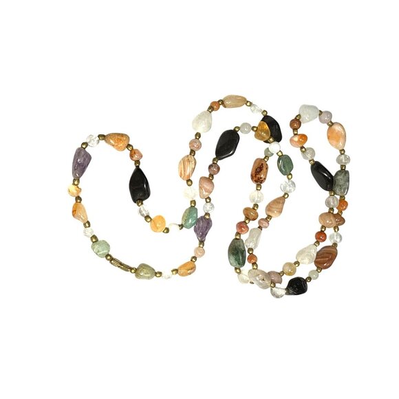 Long Agate Stone Necklace Natural Boho Chic Pendant Layered Jewelry Gift - Picture 3 of 11